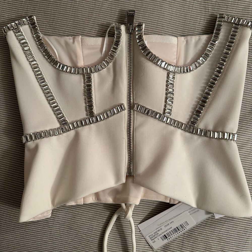NWT AREA Bustier Cut Out Corset - Baguette Crystal Stitched Corset